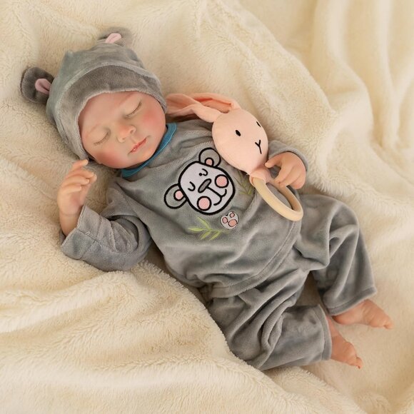 💫 Reborn Baby Boy Grey Anatomically Correct Sleeping Vinyl Full Body Kids Gift